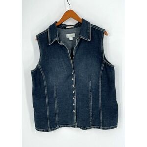 C J Banks Womens 1X Vest Denim Contrast Stiching Snaps